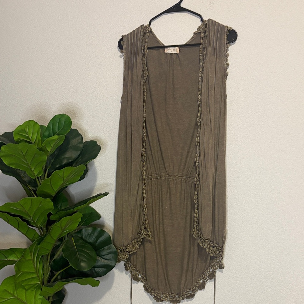 Altard State Greenish Brown Drape Vest with drawstring waist Medium